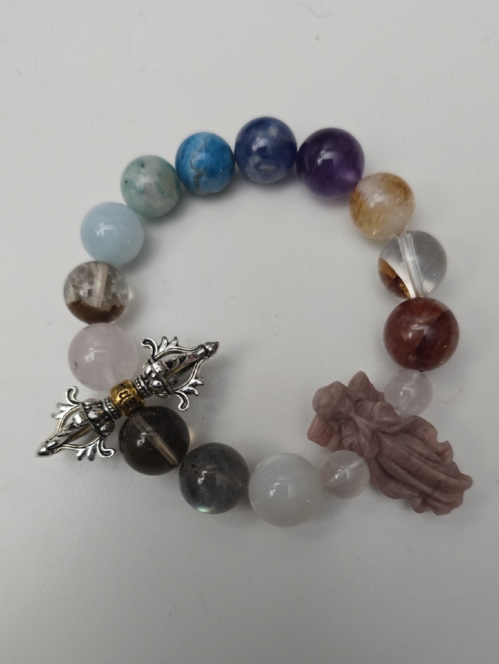 Multicolor Natural Stone Beaded Bracelet with Silver Accents - Brand